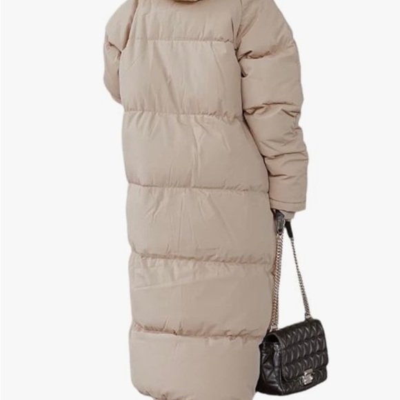 Shanfetl Women’s Camel Long Quilted Coat Hooded Maxi Length Long Sleeve XL - Picture 5 of 8